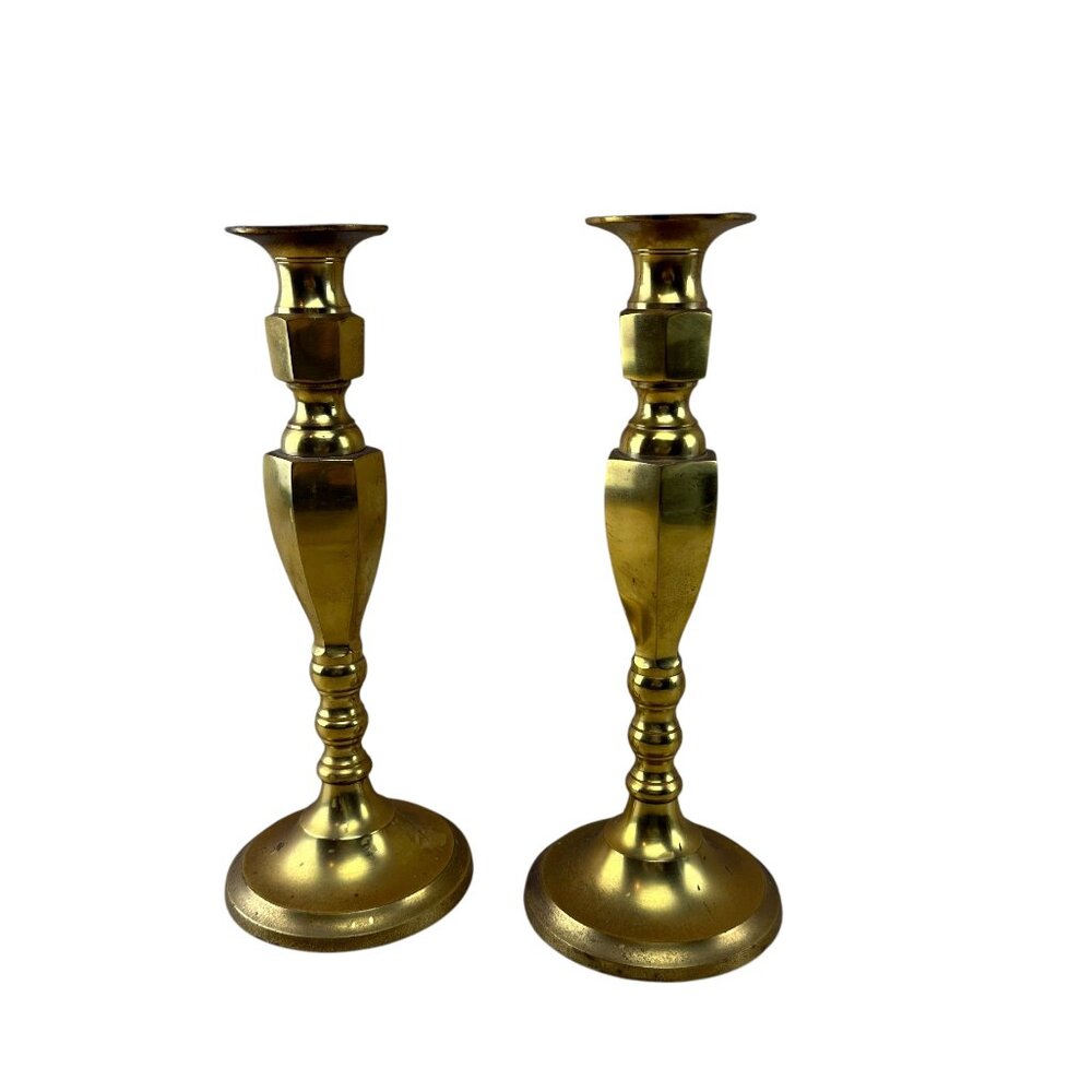 Vintage Brass Candlestick Holder MCM 12" Tall Large Heavy Made in Japan by Toyd